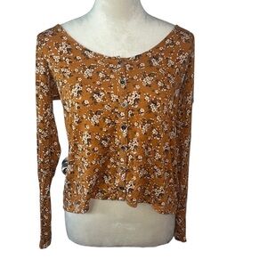 American Eagle women’s soft and sexy slub golden orange long sleeve top Size XS